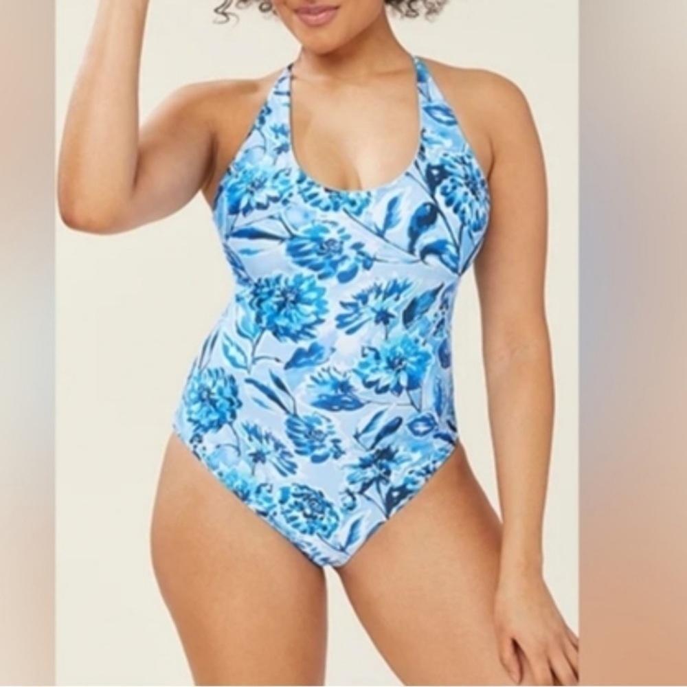 NWT Andie Swim Baia One Piece Swimsuit Bluf Blue Floral Sz M